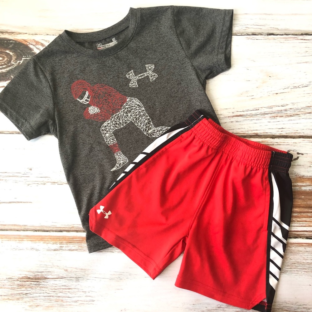 Under armour gray T-shirt red short outfit 3T
